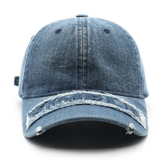 CWAH3212_VINTAGE DENIM RIPPED SUN VISOR BASEBALL CAP