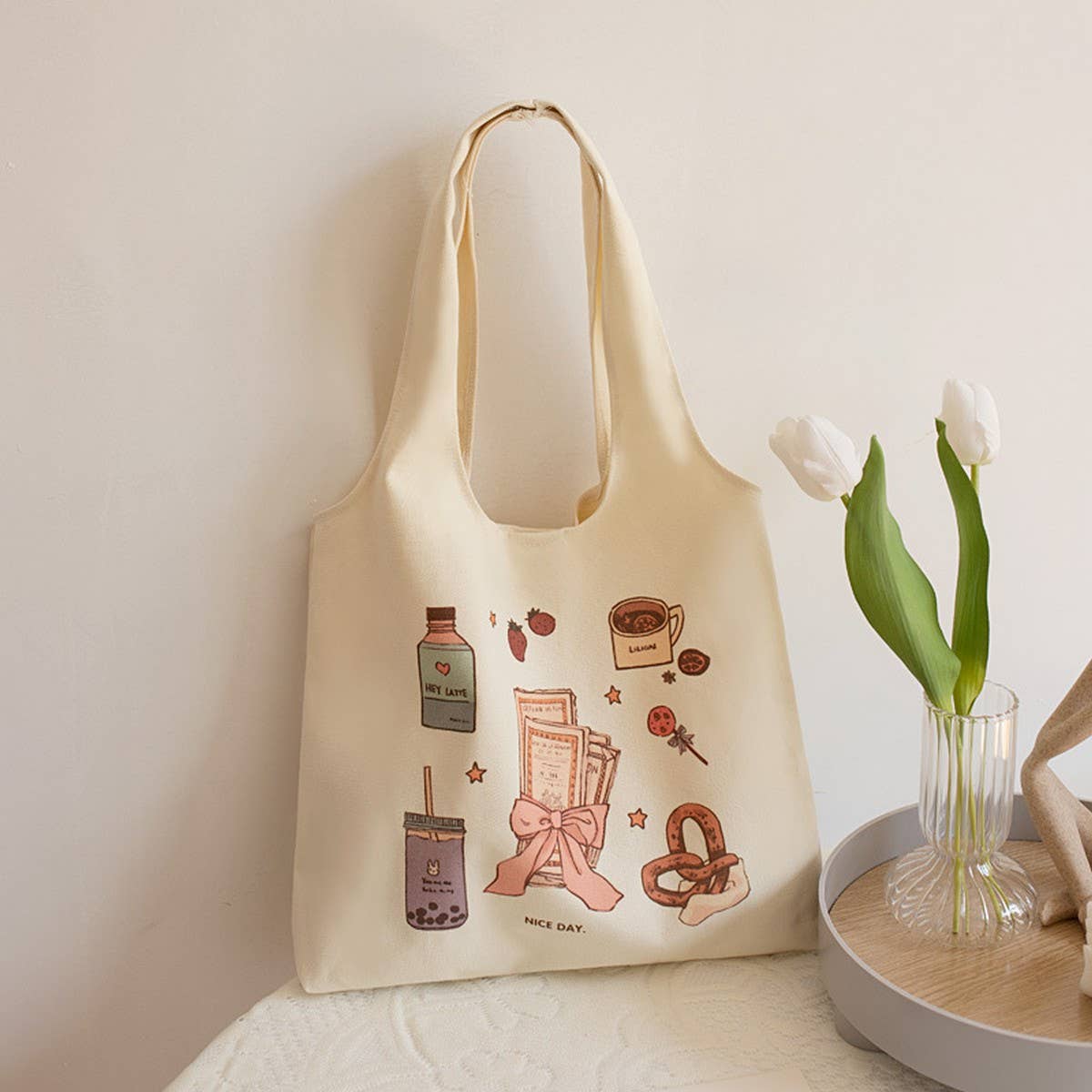 Literary Style Canvas Tote Bag for Women, Large_CWAB5654