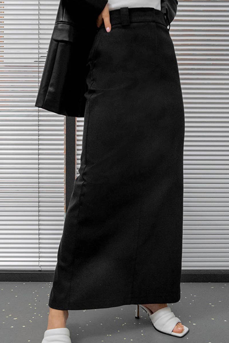 CWBLS0362_SOLID COLOR CASUAL SLIM FIT A-LINE SKIRT