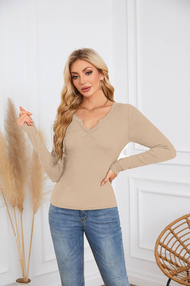 Long sleeve jumper with deep U neck and cross neckline