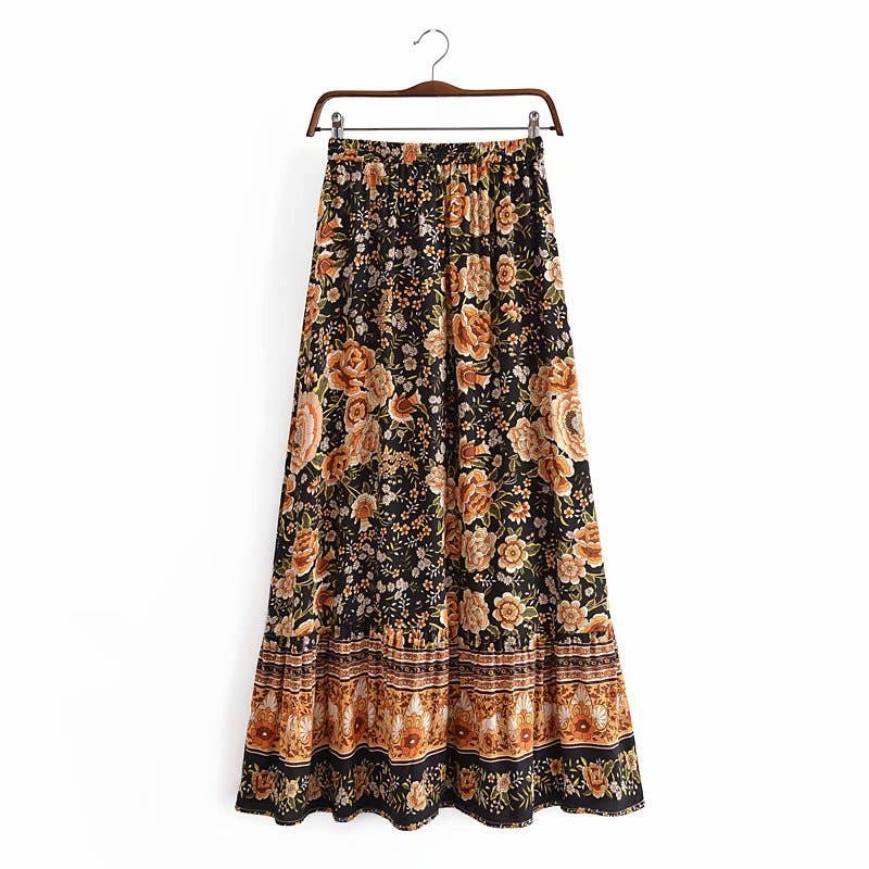Bohemian resort-style cotton printed skirt