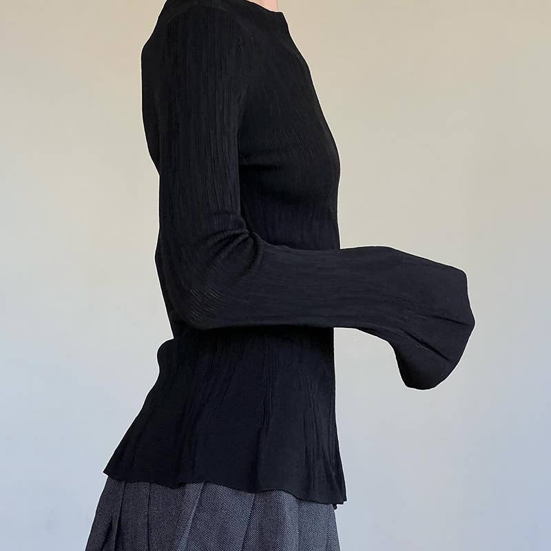 SOLID COLOR FLARED SLEEVE HEAD ROUND NECK T-SHIRT