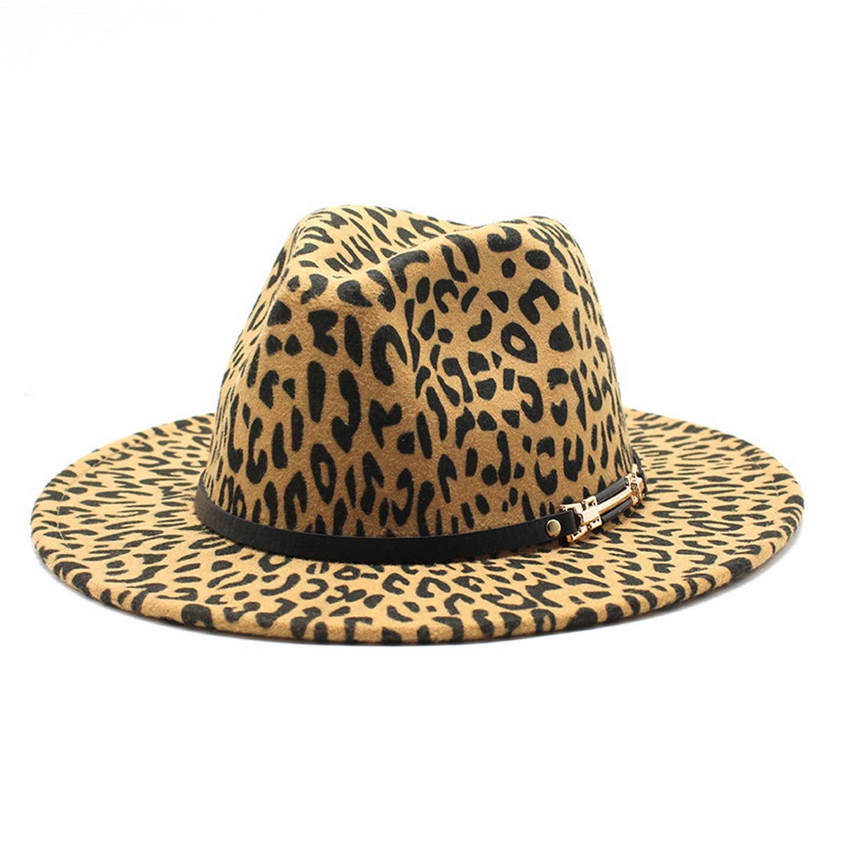 WOOLEN LEOPARD PRINT JAZZ HAT WIDE BRIM FELT HAT_CWAH2606