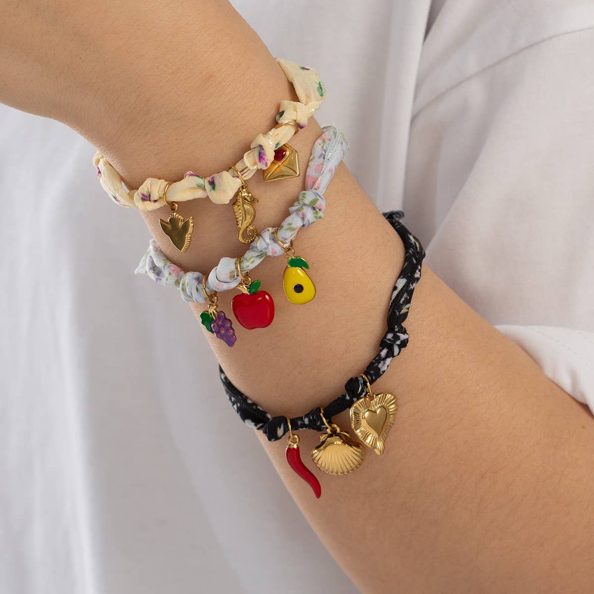 Unique Handmade Silk Bracelet with Metal Pendant