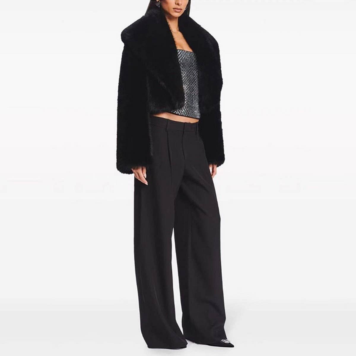 Women??¢s Short Faux Fur Jacket Long Sleeve Chic_CWMM9130