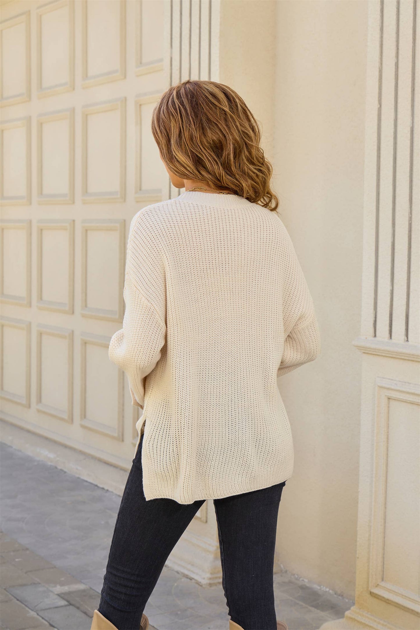 Slouchy breeze long sleeve pocket knit sweater