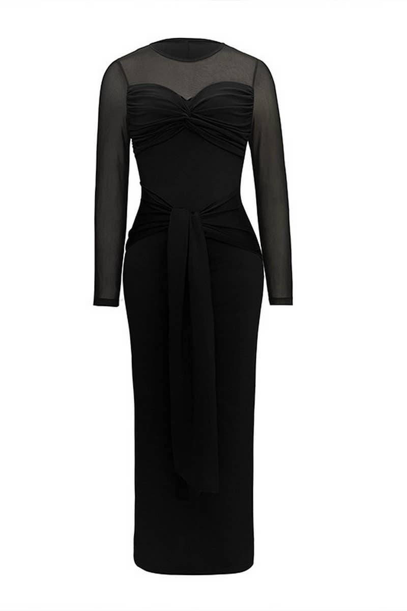 CWDMD5064_ELEGANT STITCHING SEE-THROUGH ROUND NECK DRESS