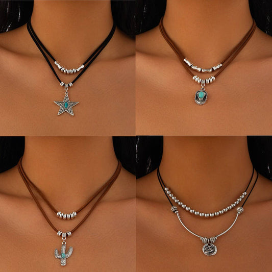 VINTAGE IRREGULAR ALLOY TURQUOISE NECKLACE SET