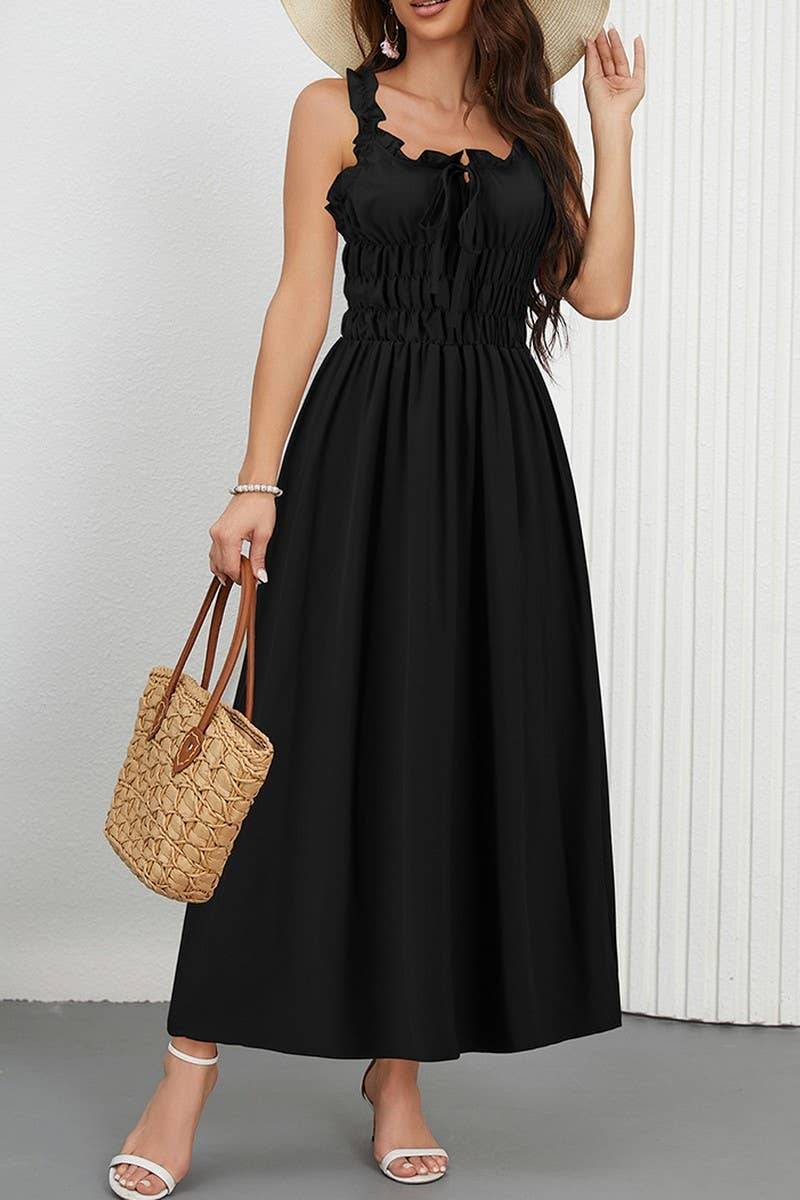 CWDMD6206_CASUAL SOLID COLOR WAIST TIE CAMI MAXI DRESS