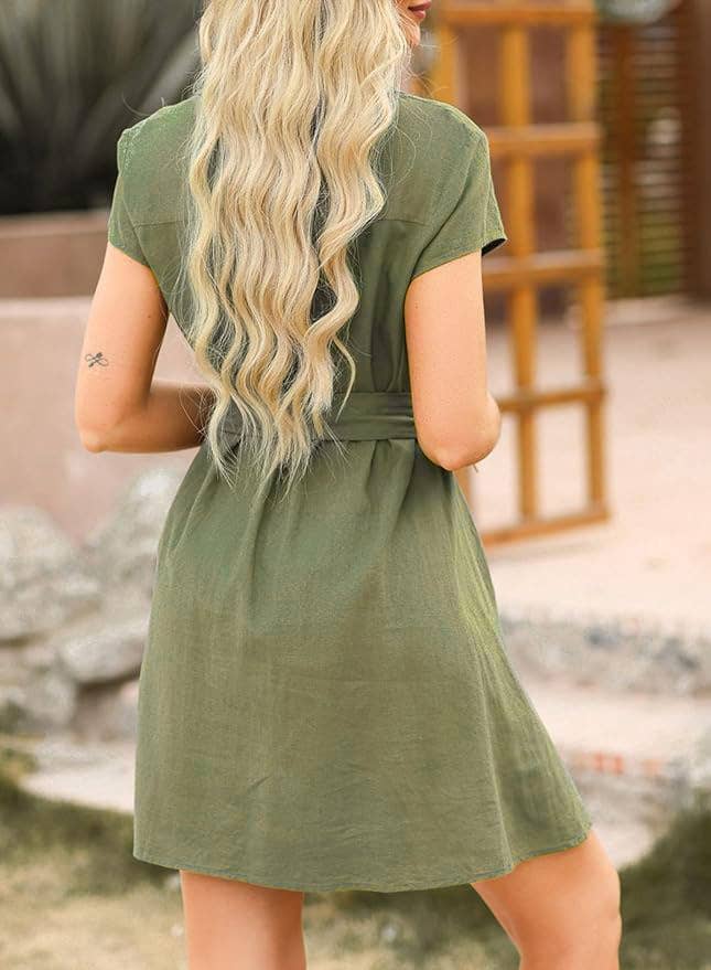 SINGLE-BREASTED SHORT-SLEEVED LAPEL SHORT DRESS