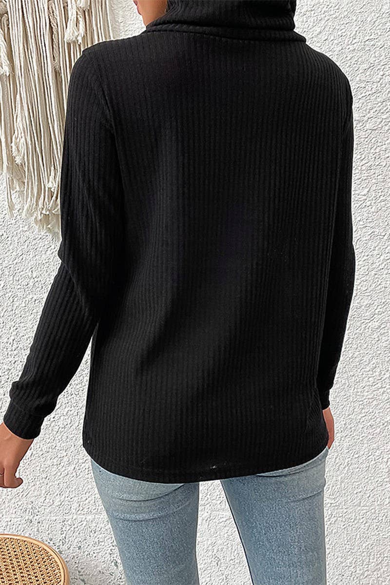 WOMEN SOLID COLOR BUTTON UP TURTLENECK SWEATER_CWOSWL1508