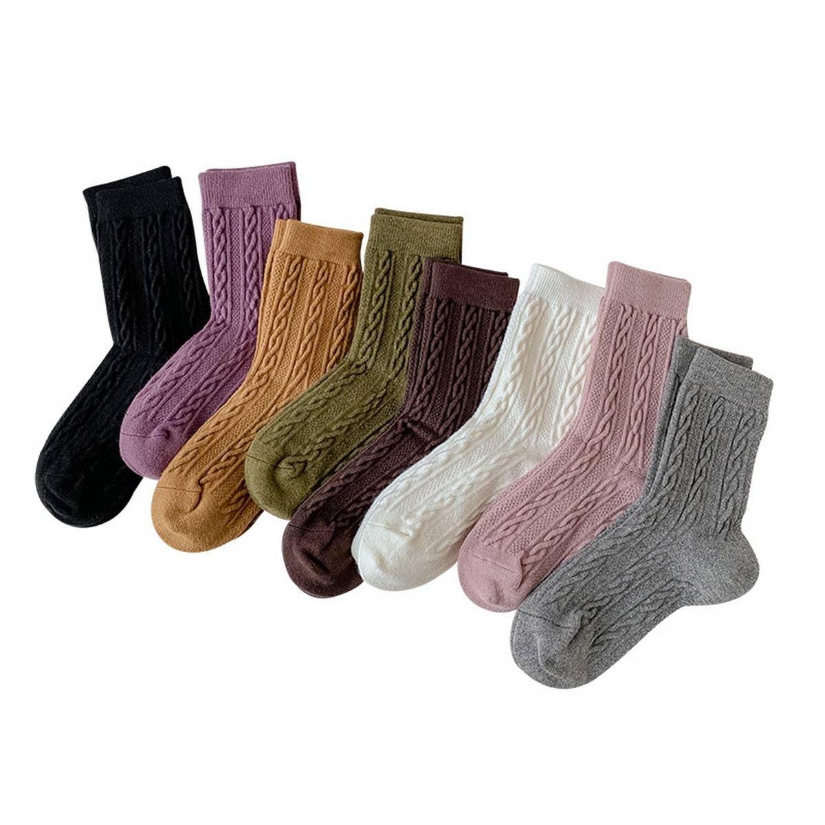 SOLID COLOR TWISTED WOOL MID-CALF STACKED SOCKS_CWMS1130