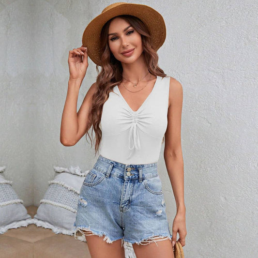 Sexy V-neck,form-fitting sleeveless vest top