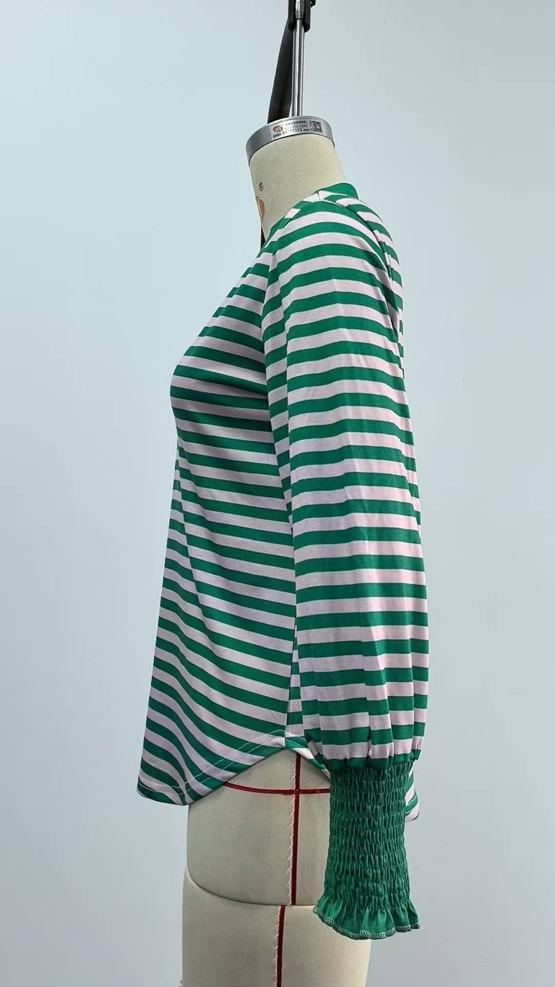 V-neck long-sleeved striped color-blocked top