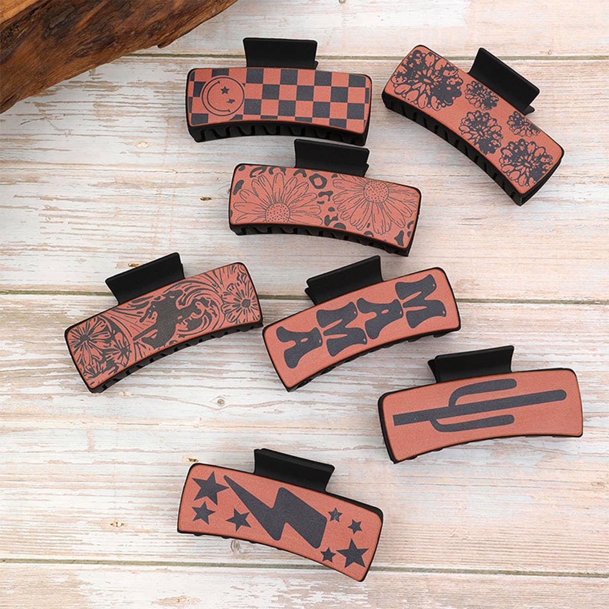 SUNFLOWER RETRO LETTERS WESTERN HAIR CLAW CLIPS