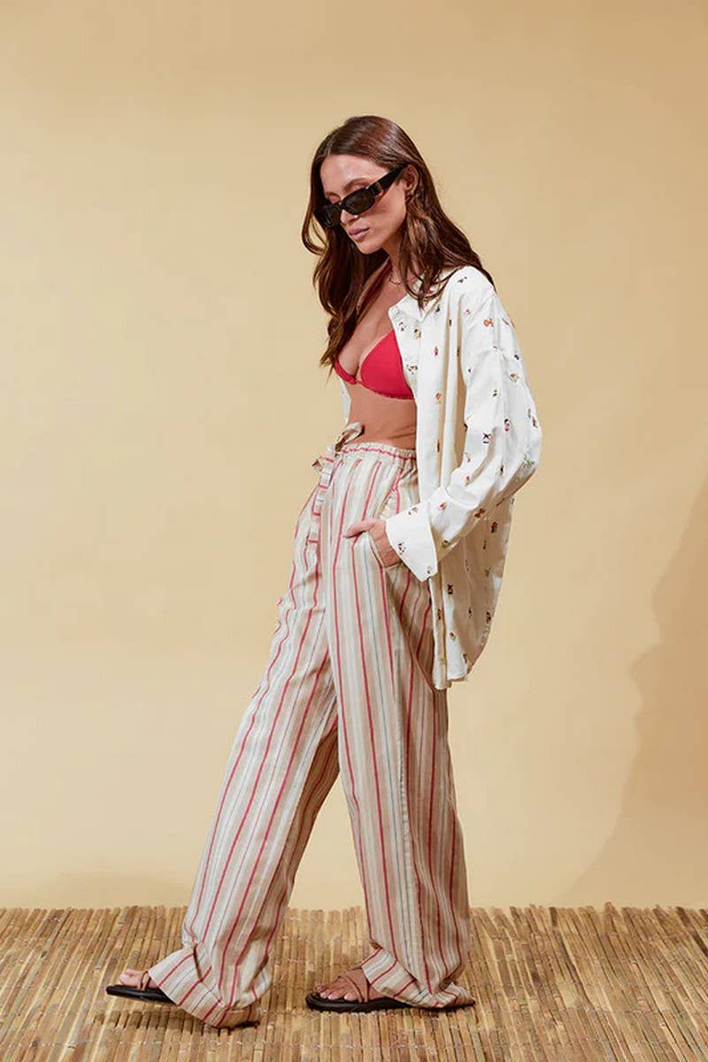 CWBLP2047_STRIPED DRAWSTRING LOOSE CASUAL PANTS
