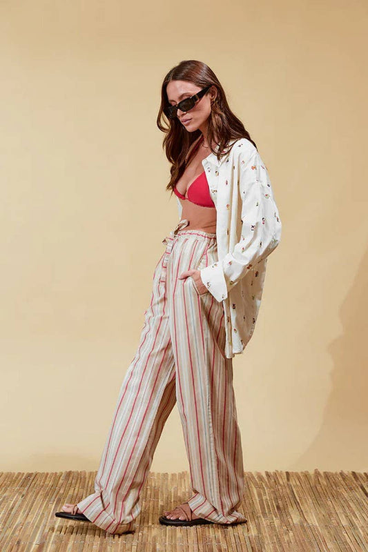CWBLP2047_STRIPED DRAWSTRING LOOSE CASUAL PANTS