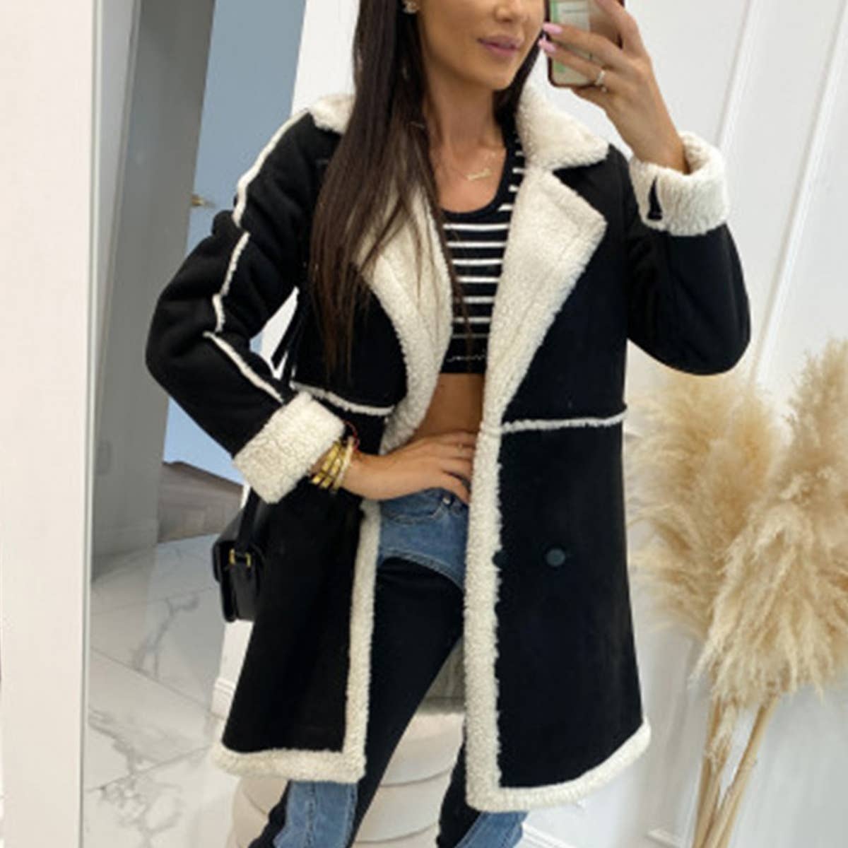 LAMB WOOL PATCHWORK CASUAL FASHION JACKET