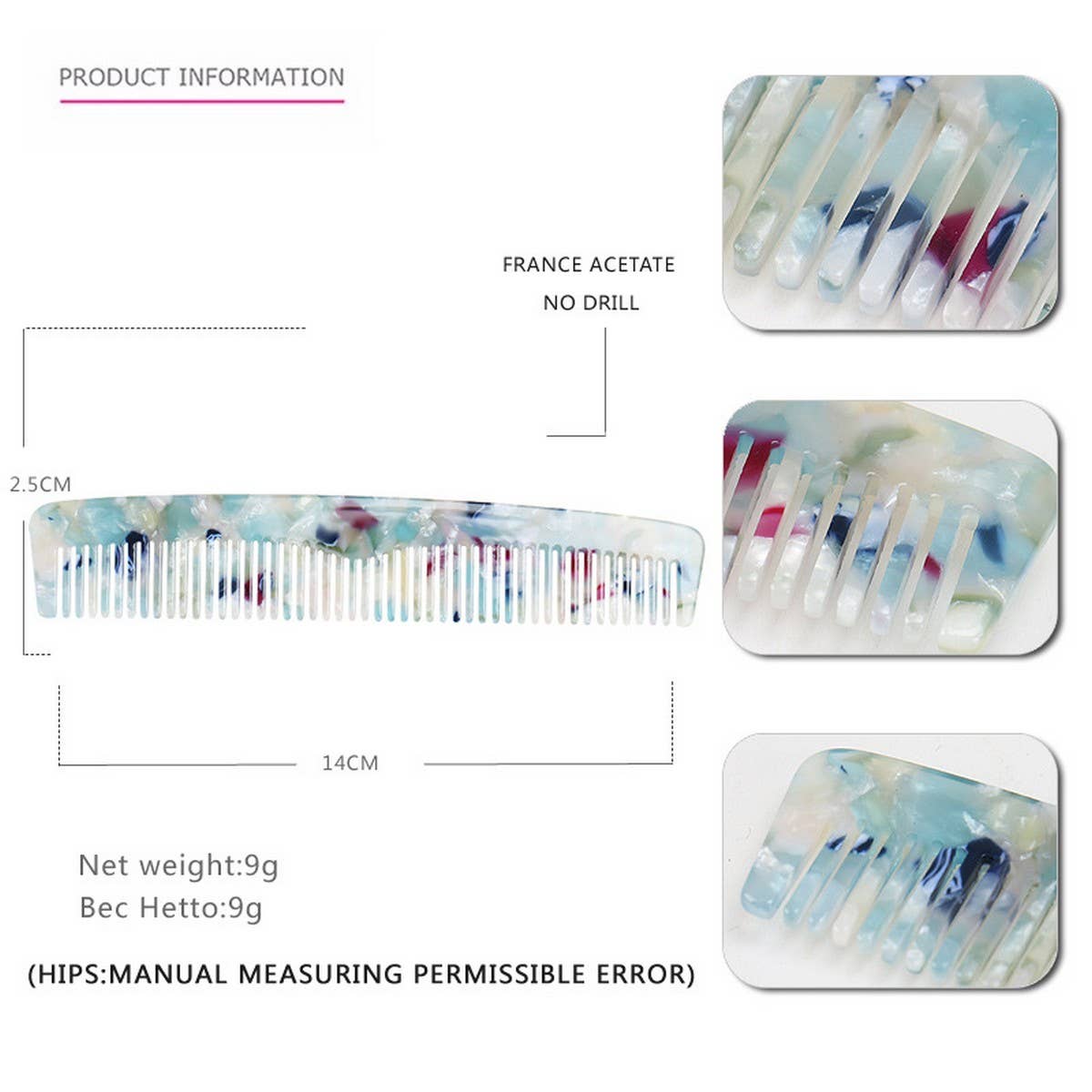 ACETATE SHEET HAIR COMB ANTI-STATIC COMB_CWAHA4196