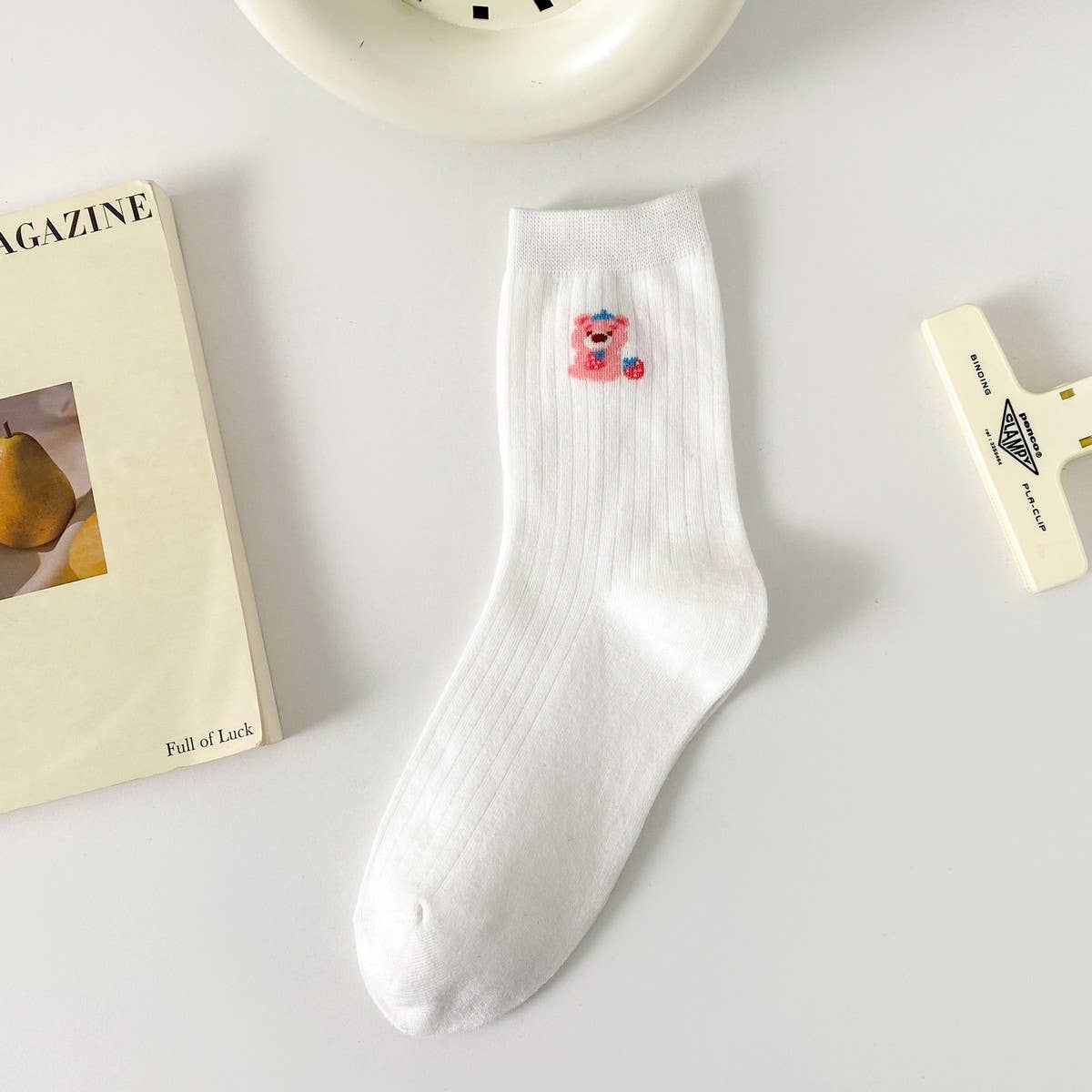 WHITE SMALL FRESH FRUIT CARTOON BEAR STOCKINGS
