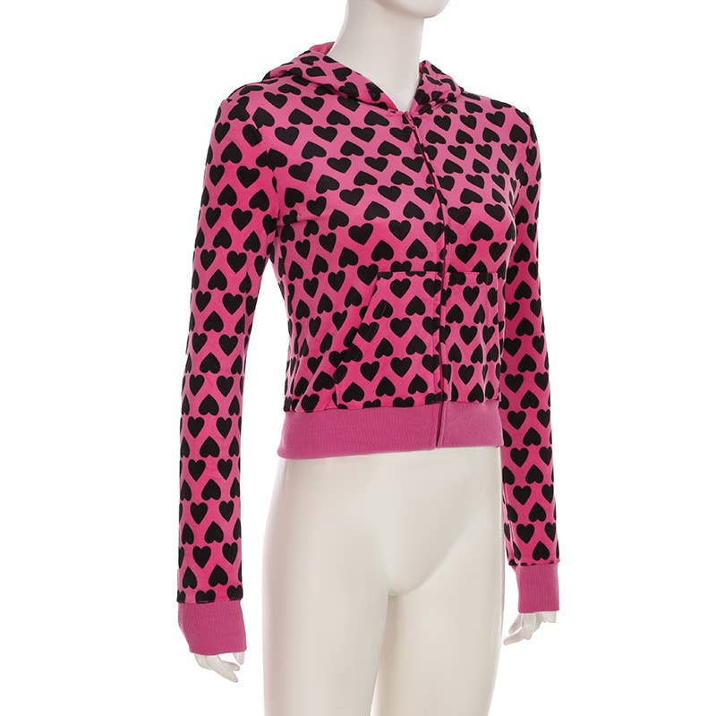 Y2K LOVE PRINTED SUEDE PERSONALITY ZIPPER HOODIE