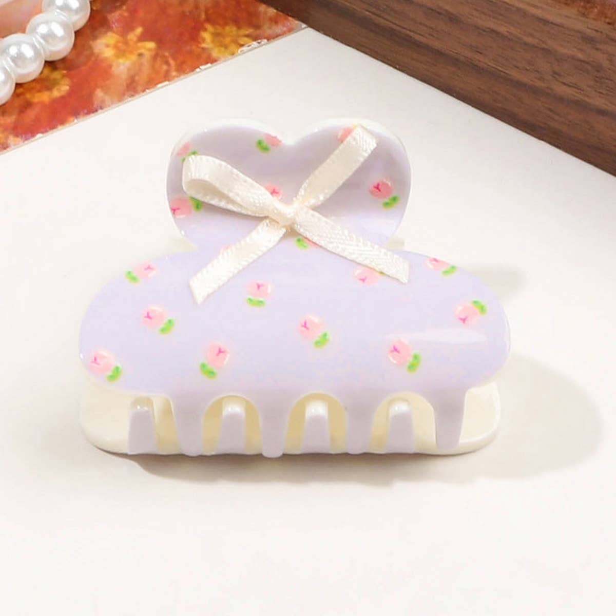 Floral Butterfly Hair Claw - Cream Print Clip