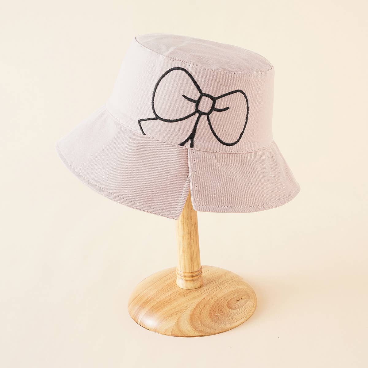 STYLISH WIDE BRIM BOW EMBROIDERED BUCKET HAT_CWAH1421