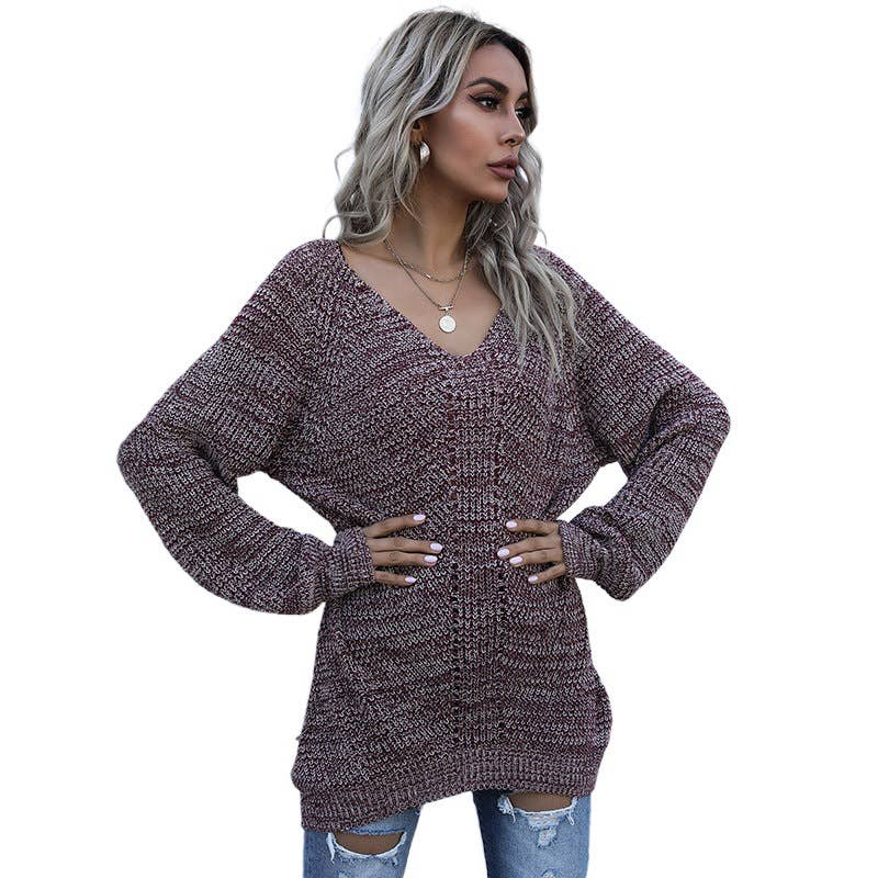 LONG  FASHION ALL-MATCHING V-NECK KNITWEAR