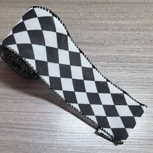CWMM10210_HALLOWEEN BLACK WHITE PLAID RIBBON 5 YARDS DECOR