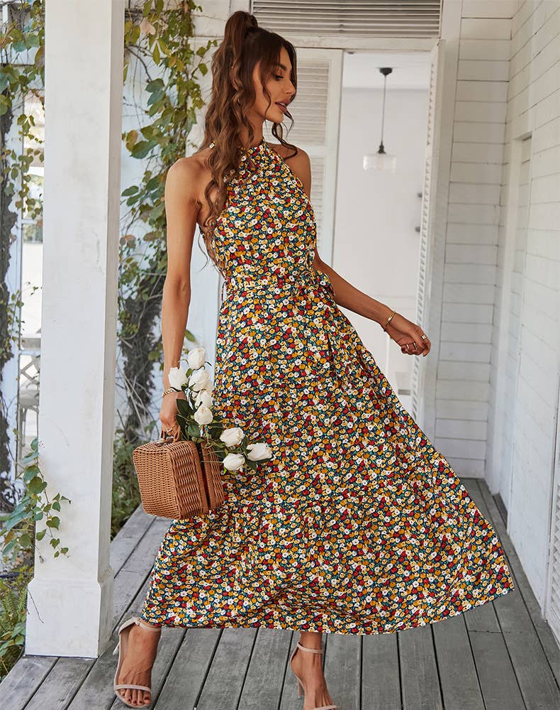 NECKLINE FLORAL HEMLINE DRESS