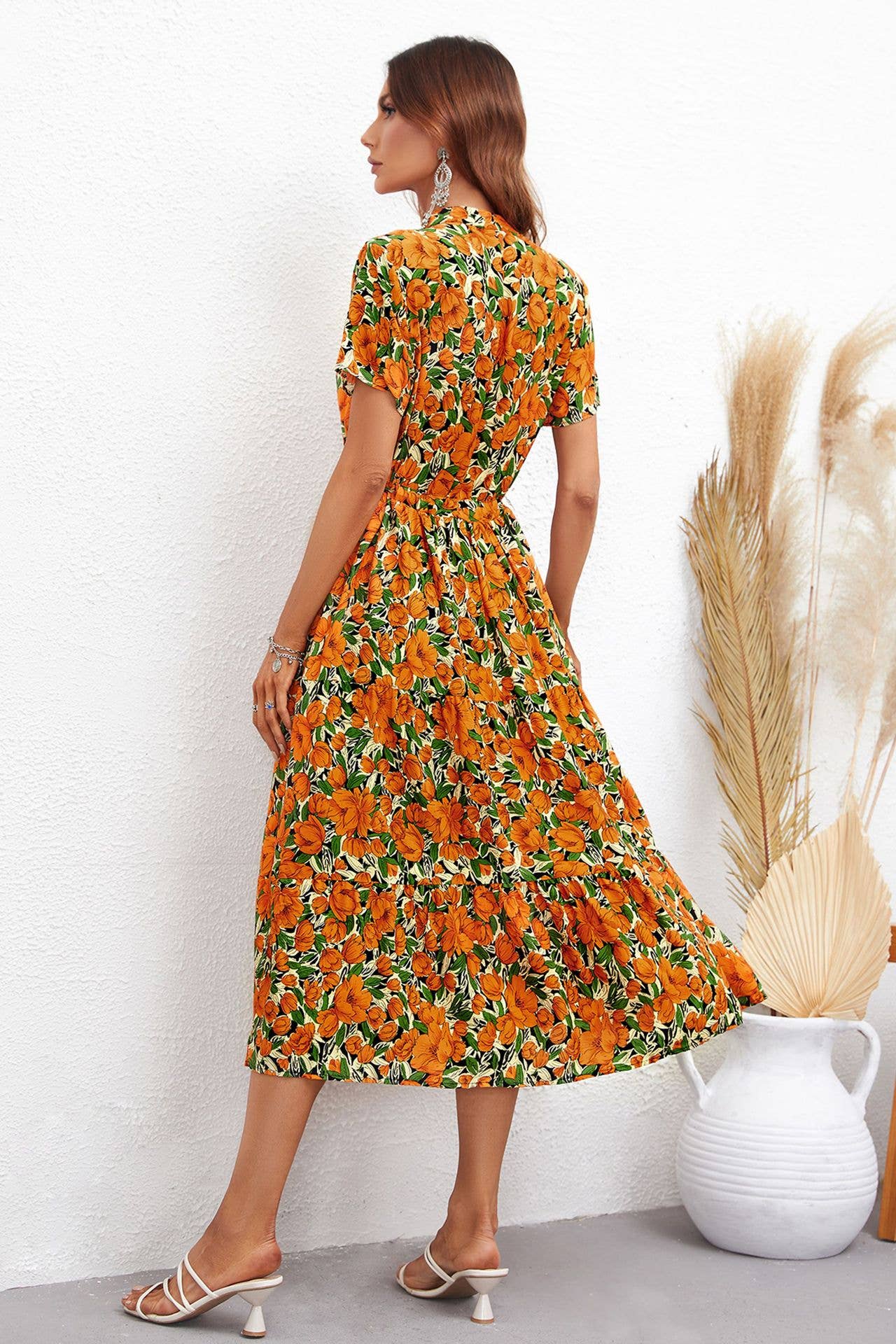 STYLISH PRINT WAISTLINE LONG DRESS