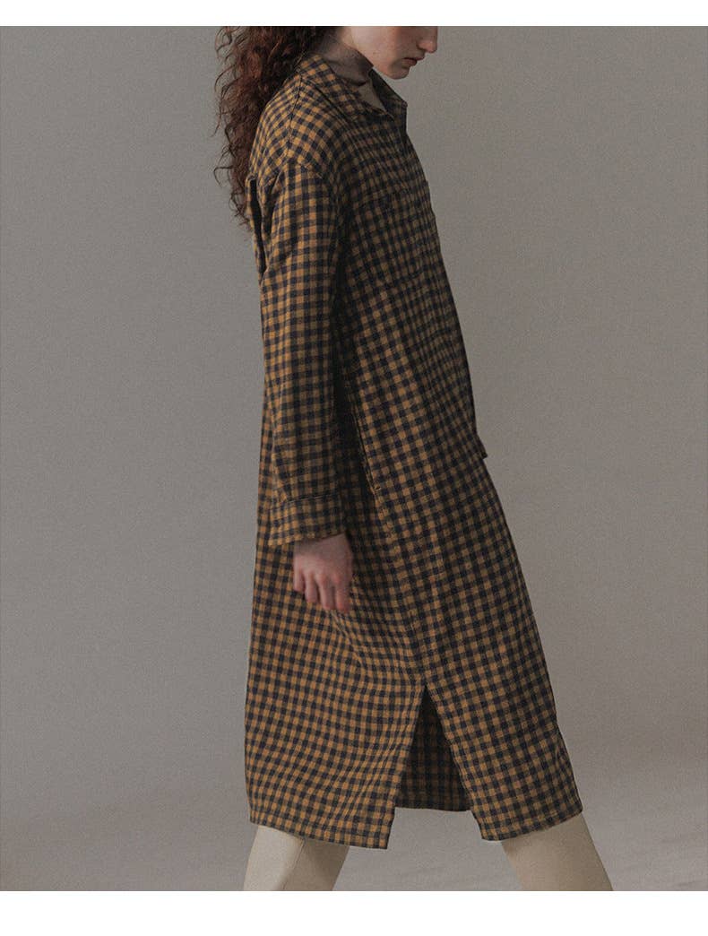 Retro lapel long shirt dress
