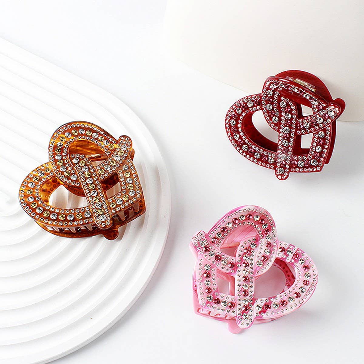 3MM ACETATE RHINESTONE HEART-SHAPED HAIRPIN_CWAHA4262
