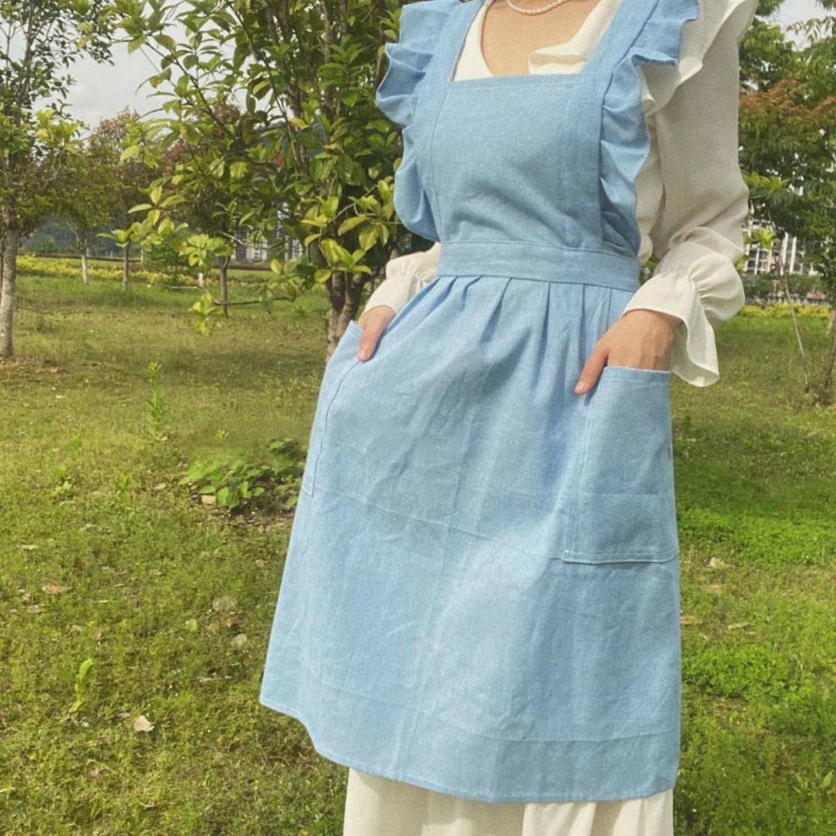 SMALL FRESH RUFFLED STRAP CROSS APRON_CWMM5792