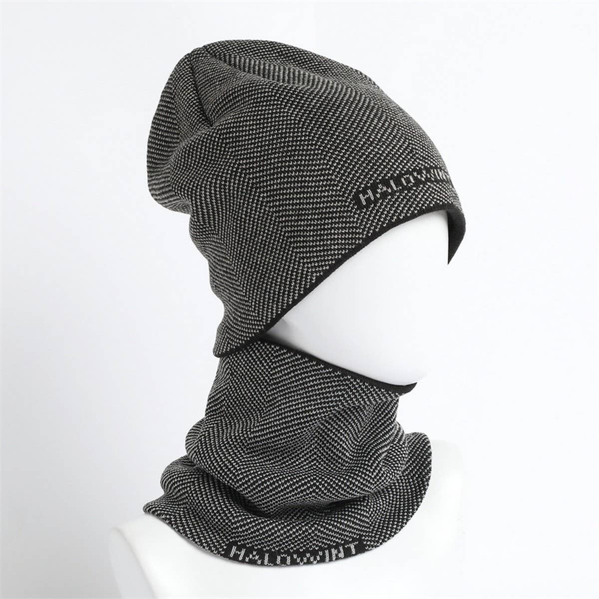 HERRINGBONE HOOD AND SCARF TWO-PIECE SET