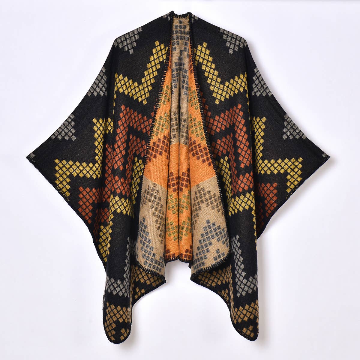 SIMPLE JACQUARD THICKENED CARDIGAN SHAWL_CWASC0951