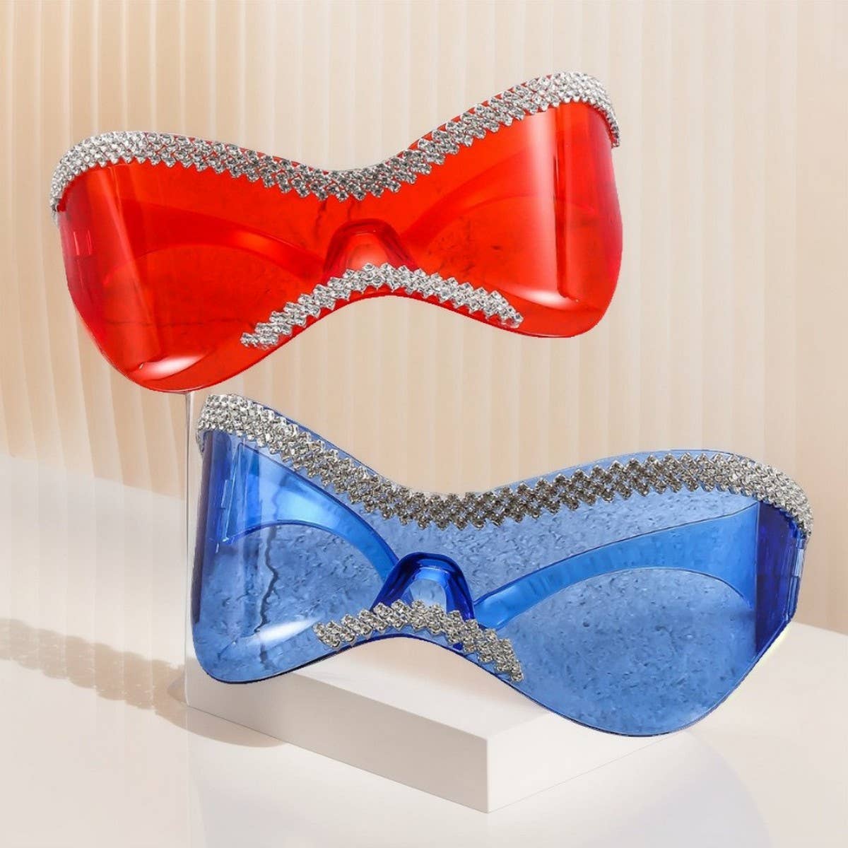 LUXURY RHINESTONE LARGE FRAME CYCLING SUNGLASSES