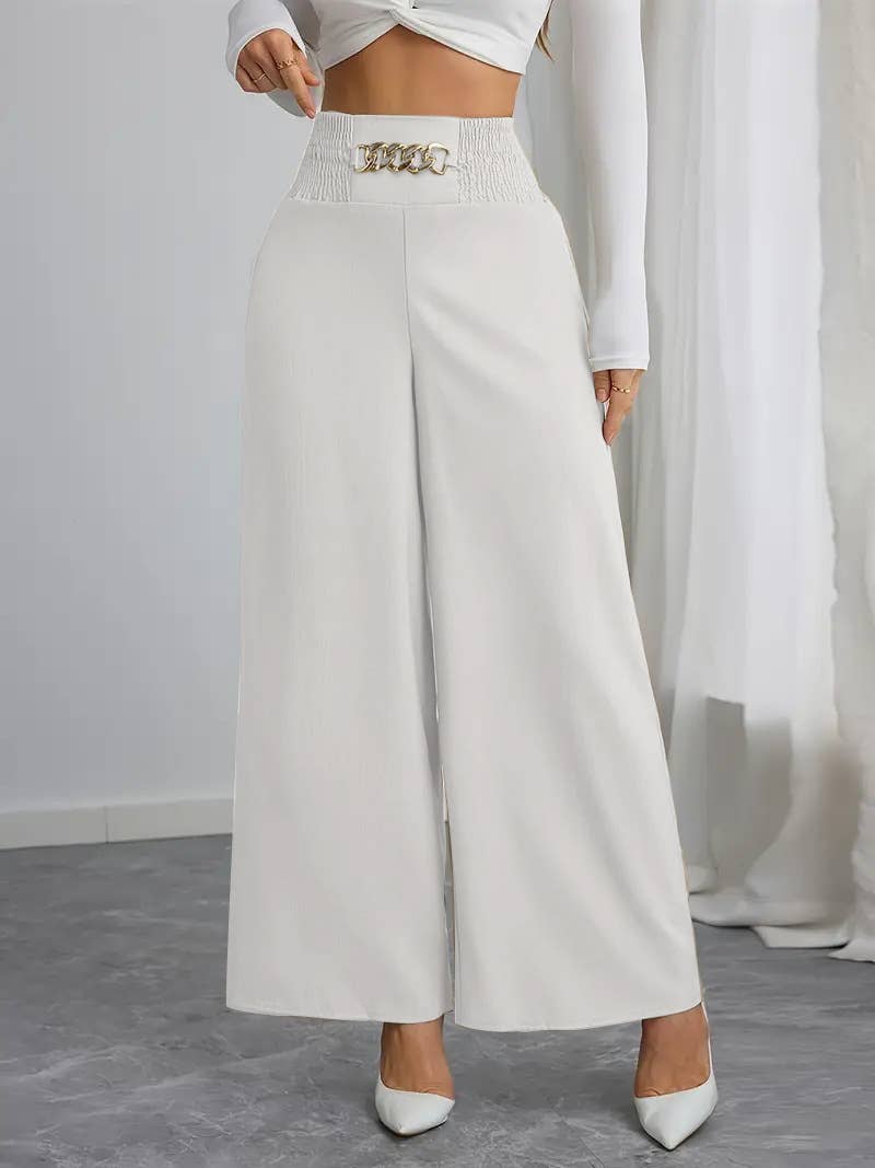 COMMUTER SOLID CHAIN SPANKING WIDE-LEG PANTS