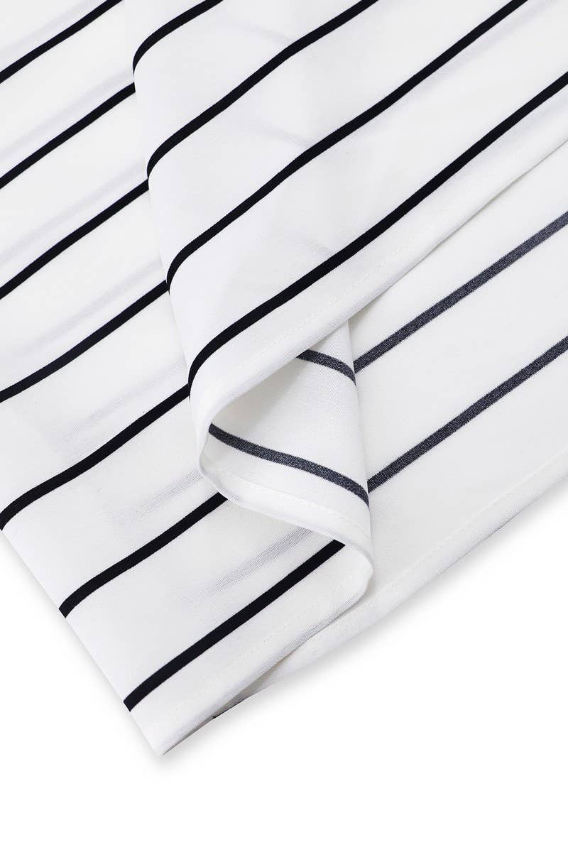 CWDMD4000_LONGSLEEVED STAND-UP COLLAR PINSTRIPED WORK DRESS