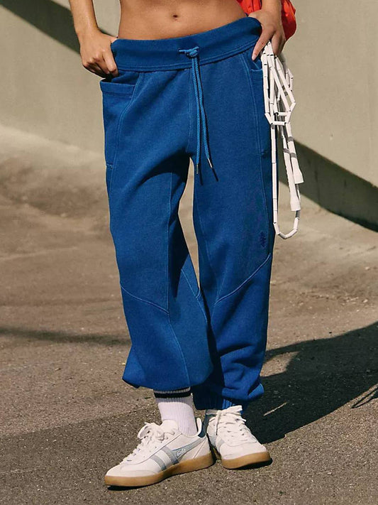 Spliced sports elastic waist guard pants