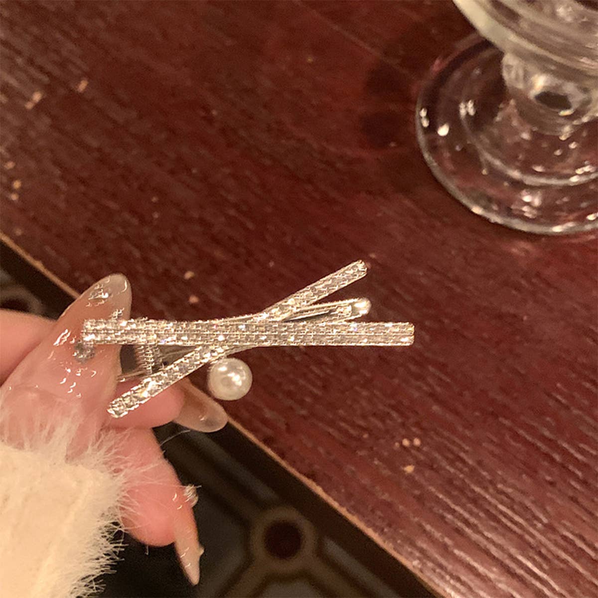 Pearl hair clip women side small clip duck beak clip