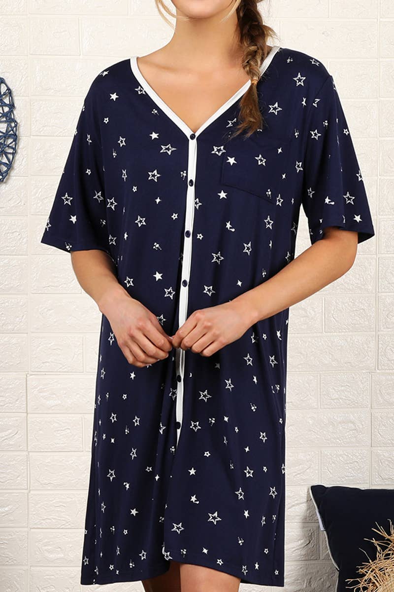 CWDSD10357_SHORT SLEEVE BUTTON DOWN SLEEPWEAR DRESS