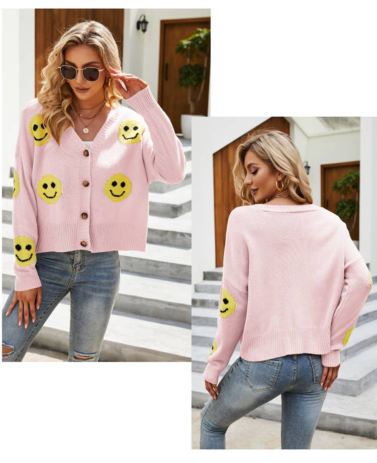 Smileyface knit sweater cardigan with long sleeves