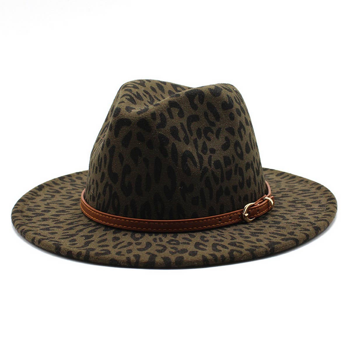 WOOLEN JAZZHAT WITHWIDE BRIM LEOPARD PRINT FELT HAT_CWAH2599