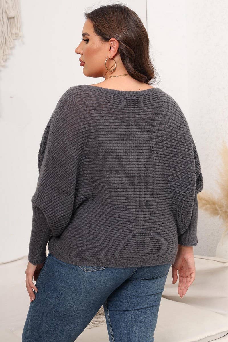 CWOSWL1589_PLUS Size Round Neck Long Sleeve Sweater