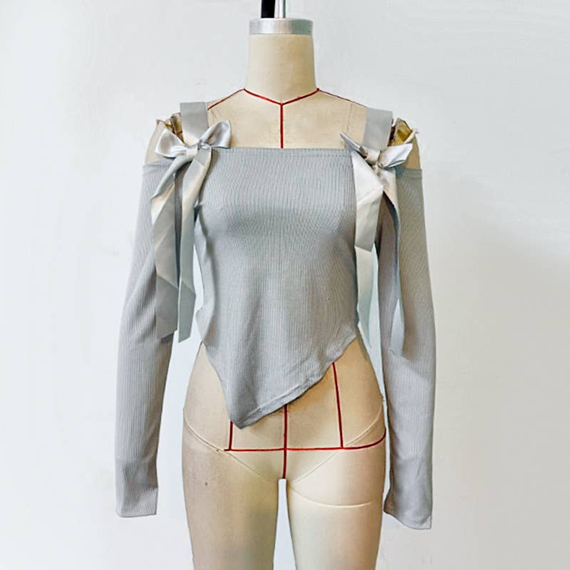 SOLID COLOR SEXY IRREGULAR OFF-THE-SHOULDER TOP