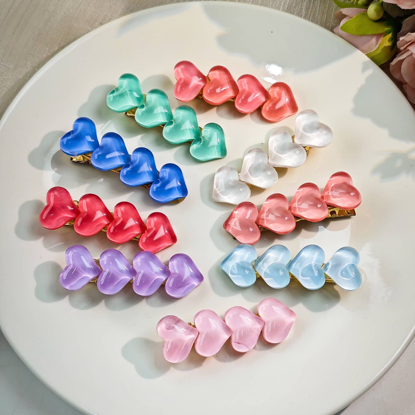 Colorful ice glitter pink heart-shaped hair clip