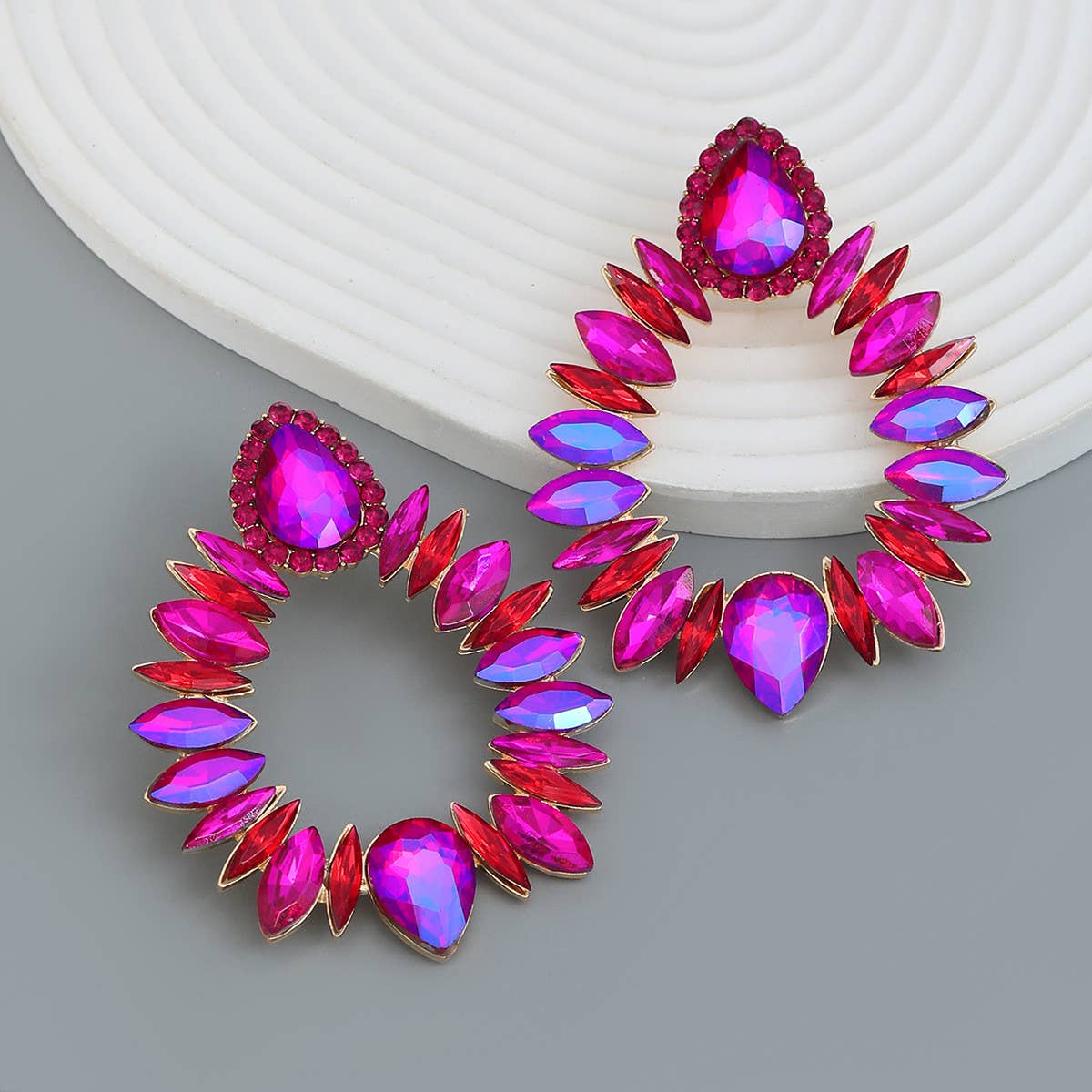 COLORFUL CRYSTAL GEOMETRIC DROP STUD EARRINGS