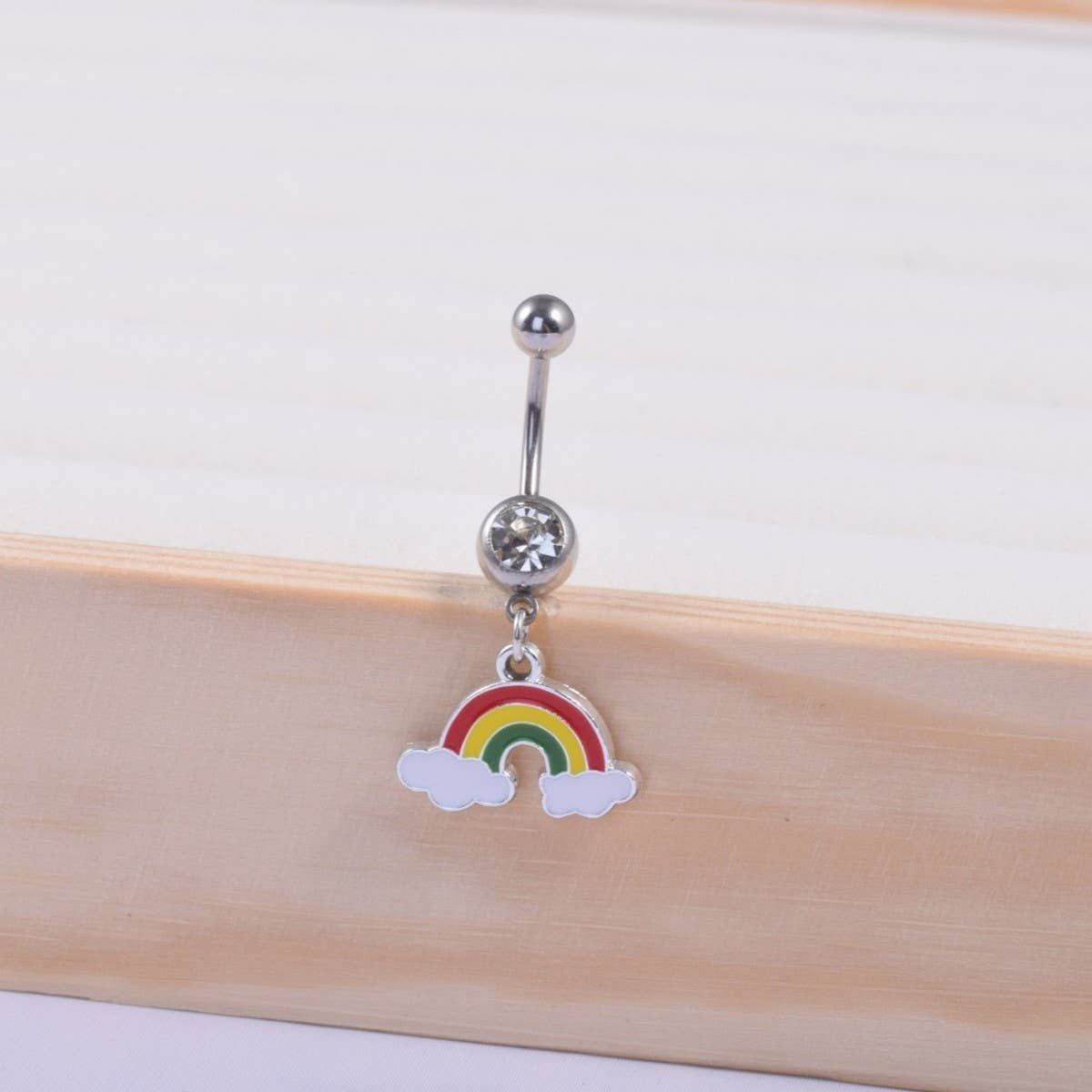 Rainbow Dangle Belly Ring Stainless Steel CZ_CWMM9331