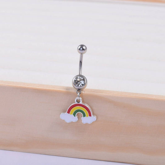 Rainbow Dangle Belly Ring Stainless Steel CZ_CWMM9331